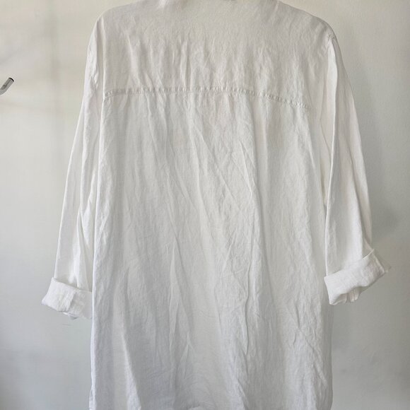 Kalkanci White Linen Button-Up Shirt w/Waist Pockets - Picture 2 of 7